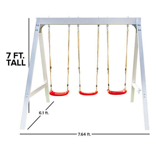 Sportspower 7 Foot Vinyl Wood Swing Set With 3 Adjustable Swing Sets